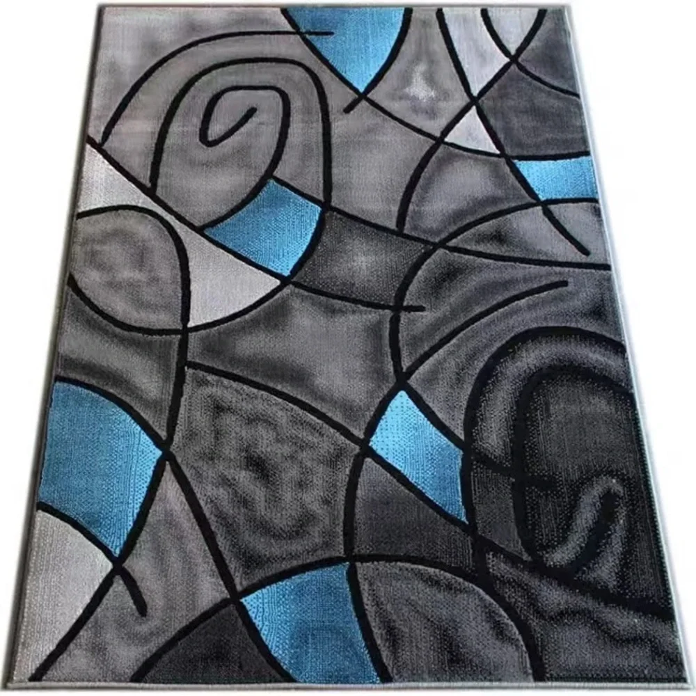 Modern Swirl Gray and Blue Door Mat